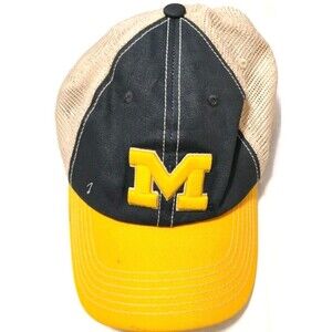 Michigan Wolverines Hat Cap Navy Blue Yellow "M" Logo Mesh Trucker NCAA Football